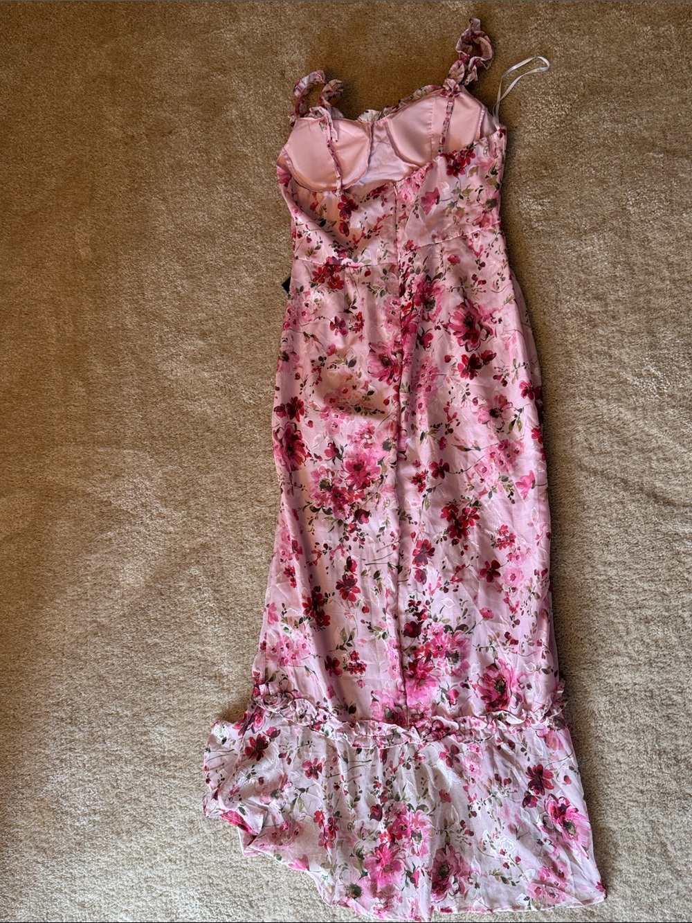 Alice + Olivia Pink Floral Ruffle Slip Dress - Picture 3 of 5